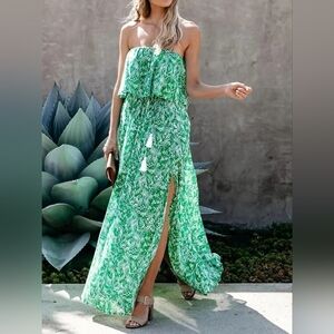 Japna Boho Green White Tropical Maxi Dress Women’s Size S